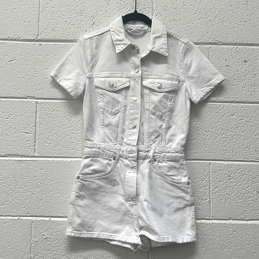 All white denim romper from Zara